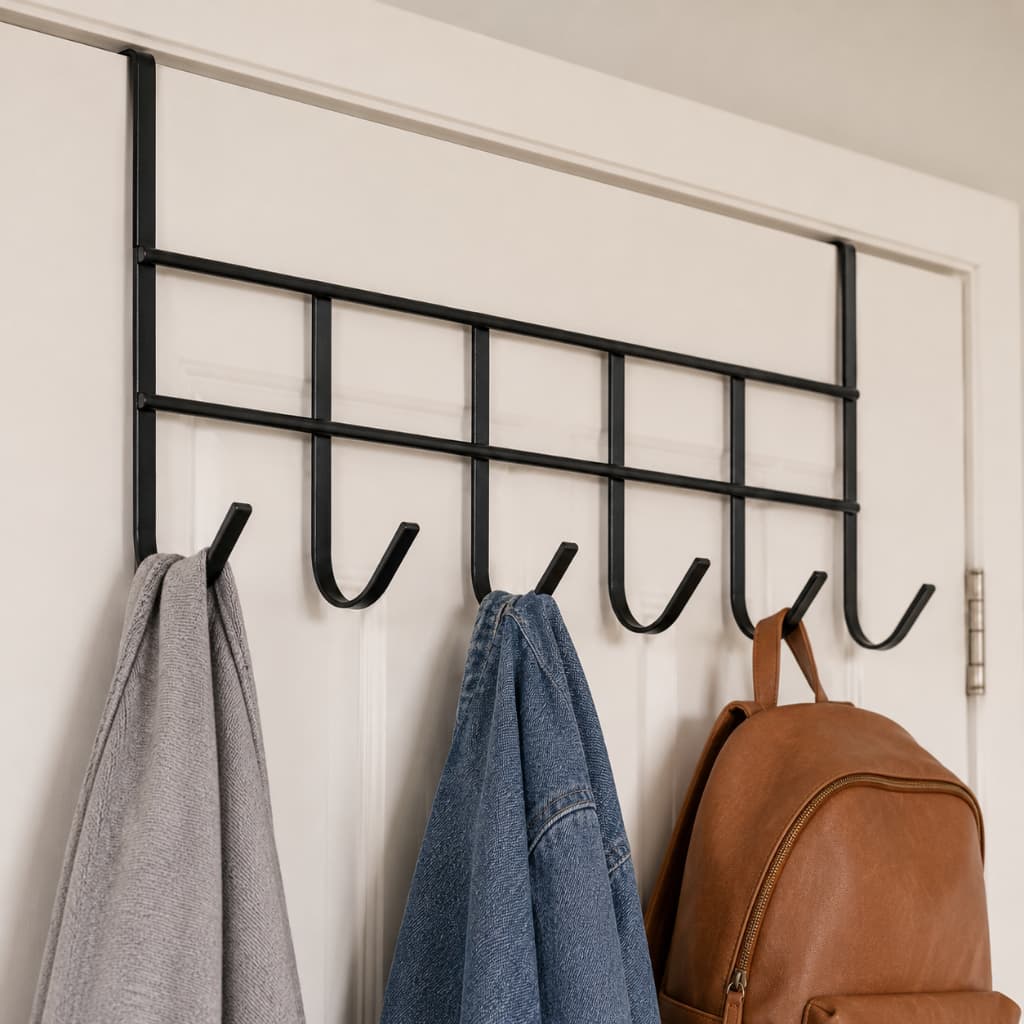 Suporte Cabide de Porta Com 6 Ganchos De Ferro Organizador Multiuso Para Quarto Banheiro Cozinha