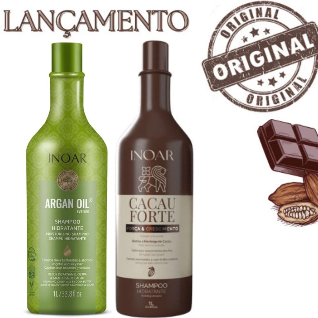 INOAR KIT 2 SHAMPOO ARGAN HIDRATANTE 1L CACAU FORTE FORÇA E CRESCIMENTO 1L