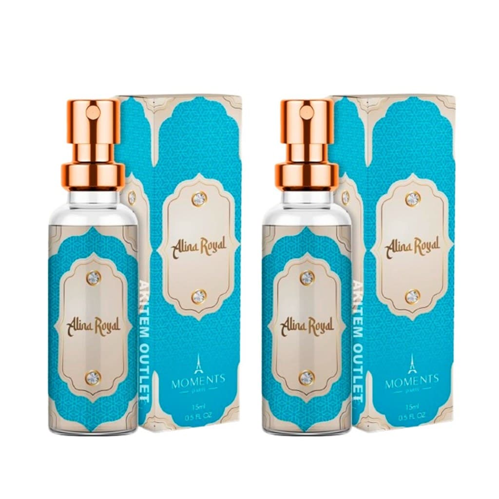 Kit 02 Perfume Alina Royal Moments Paris 15ml Fragrância Feminina Luxuosa De Alta Fixação E Essência Árabe Importada