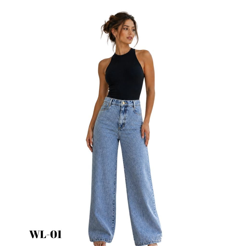 Calça Wide Leg Jeans Feminina Sem Elastano Tamanho 34 ao 46