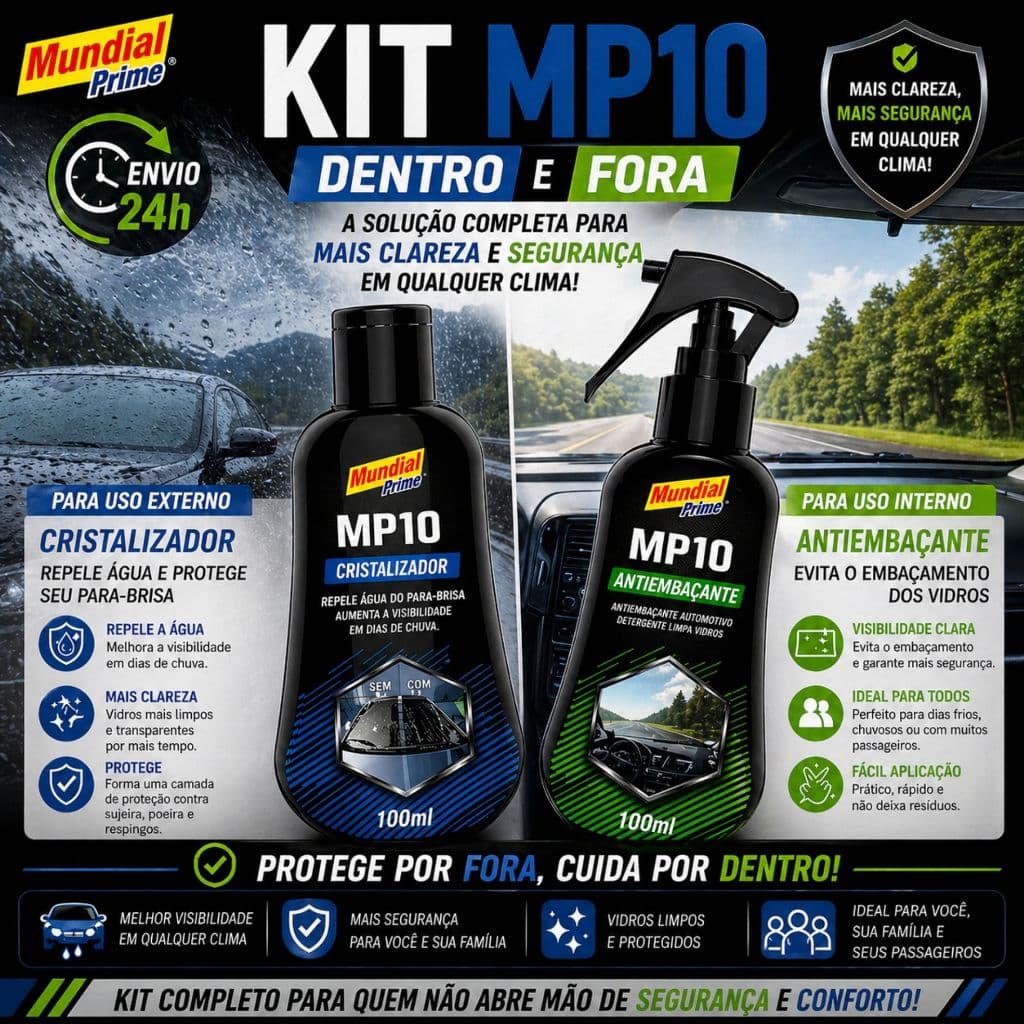 Kit Antiembaçante + Cristalizador De Vidros Mundial Prime 100ml Para Vidros de Carros Cristalização