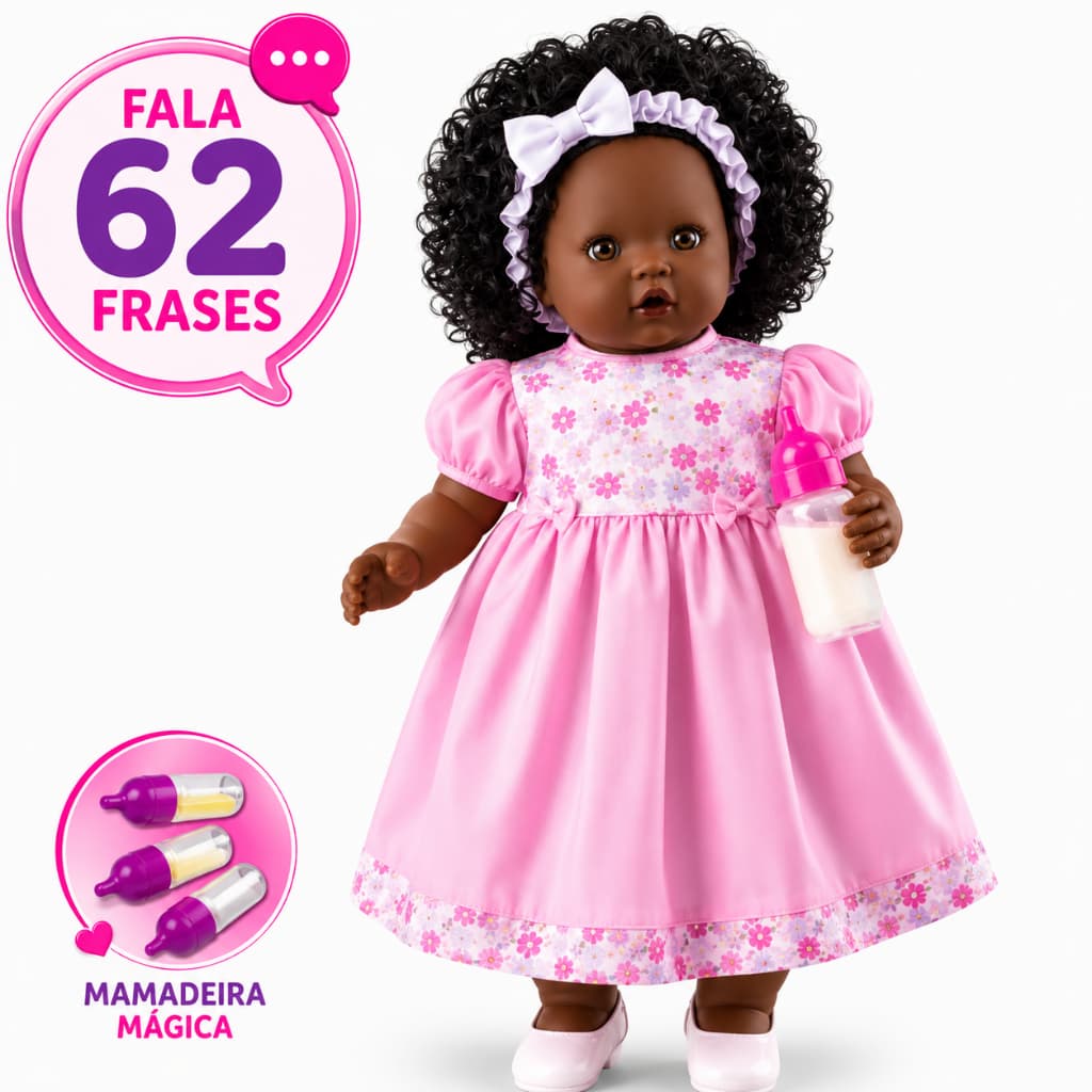 Boneca Grande Angelina Negra Fala 62 Frases Mamadeira Boneca Que Fala Brinquedo Tipo Boneca Reborn