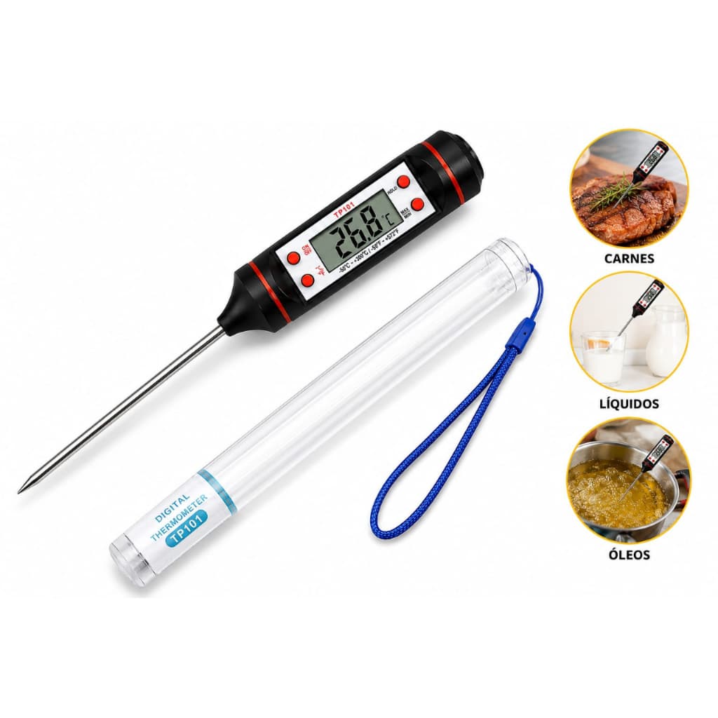 Termômetro Culinário Digital Profissional, Espeto Inox para Medir Temperatura Carne e Alimentos