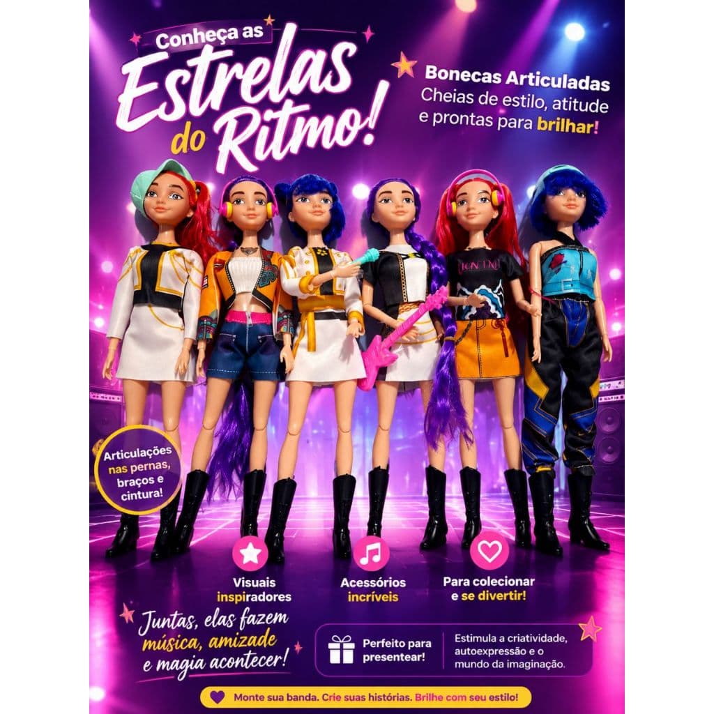 Boneca K-Pop Musical Articulada Kit Com 12 Bonecas 30Cm Guerreiras Do K-Pop Mira Rumi Zoe
