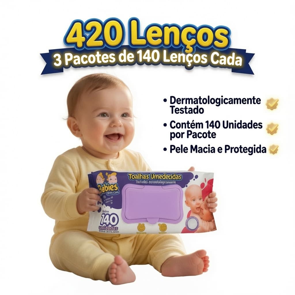 Kit Com 420 Lenço Umedecido/3 Pacotes- Babies Care Promoção Envio Imediato