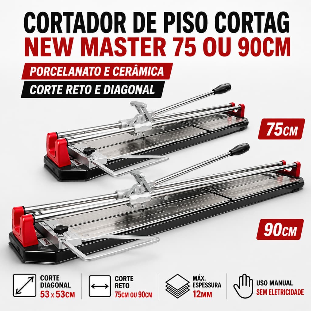 Cortador de Piso Cortag New Master 75 ou 90cm P Porcelanato Cerâmica Corte Reto Diagonal Sem Energia