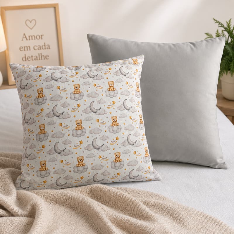 Kit 2 Almofadas Cheias estampada 45x45cm Percal e Enchimento Decorativas Enxoval De Bebê