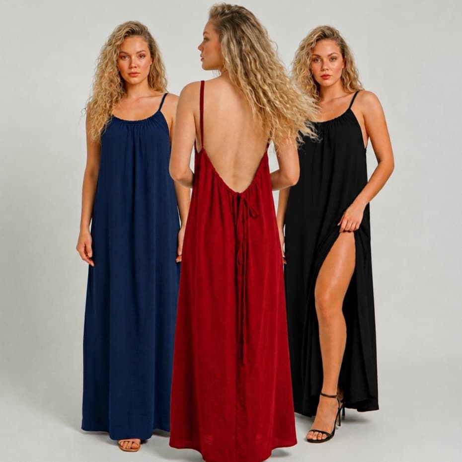 Vestido Longo Frente Unica com Fenda Lateral