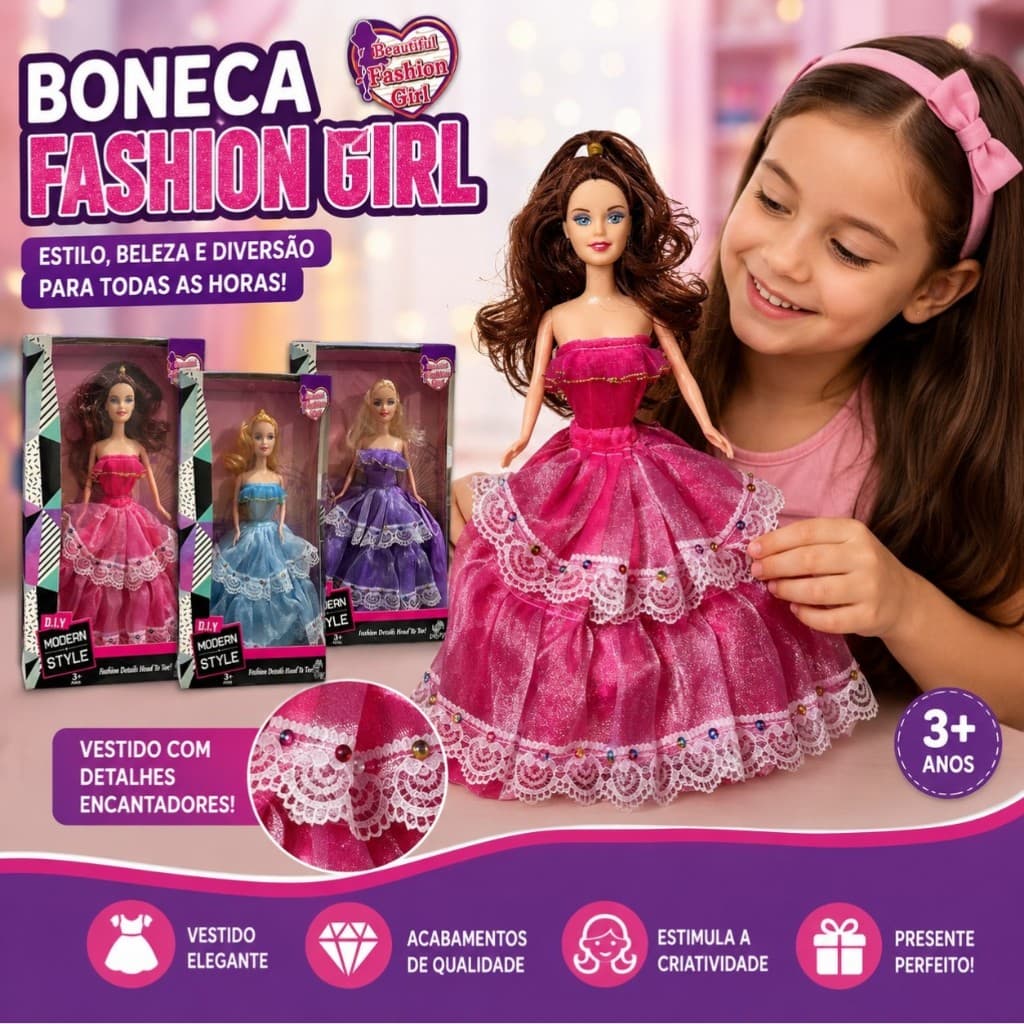 Boneca Princesa Fashion Style Vestido Longo Luxo Com Sapatinho Presente Menina Articulada