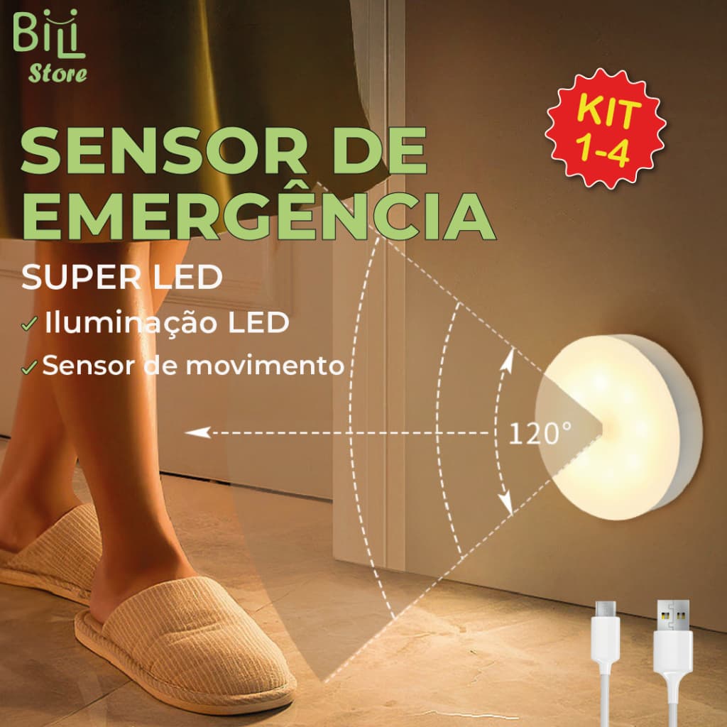 Luminária Led Sensor De Presença Automático 3 Tons de Luz Inteligente Recarregável USB