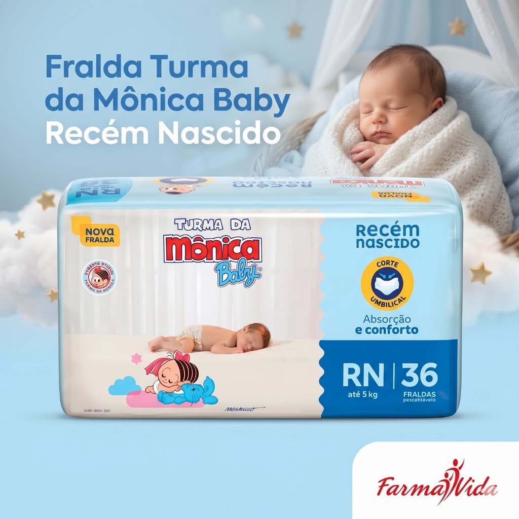 Fralda Turma da Mônica Baby Jumbo RN 36 Unidades Recém-Nascido