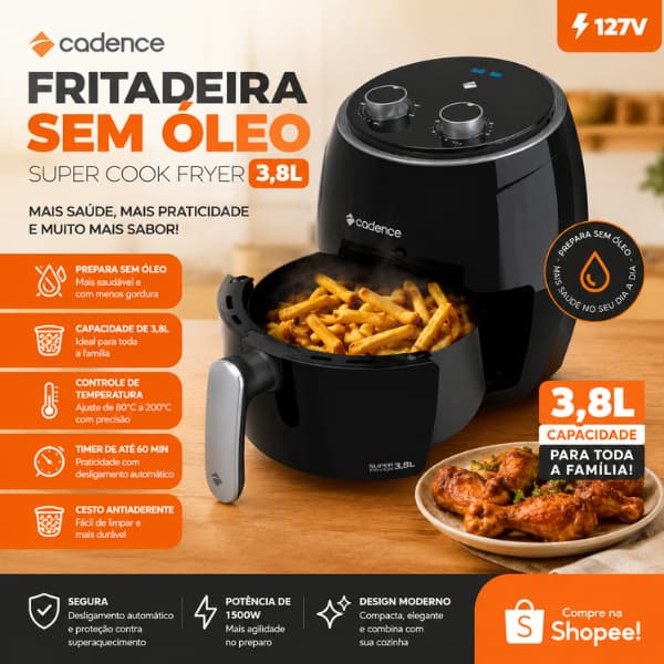 Fritadeira Sem Óleo Cadence 3,8L 127V Air Fryer Super Cook Fryer