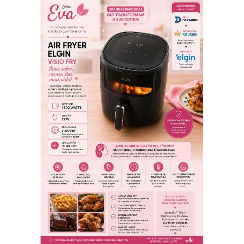 AIR FRYER ELGIN (AFJ50) PAINEL DIGITAL TOUCH E VISON TRANSPARENTE 1700W 127V🇮🇱🌈✡️🇧🇷