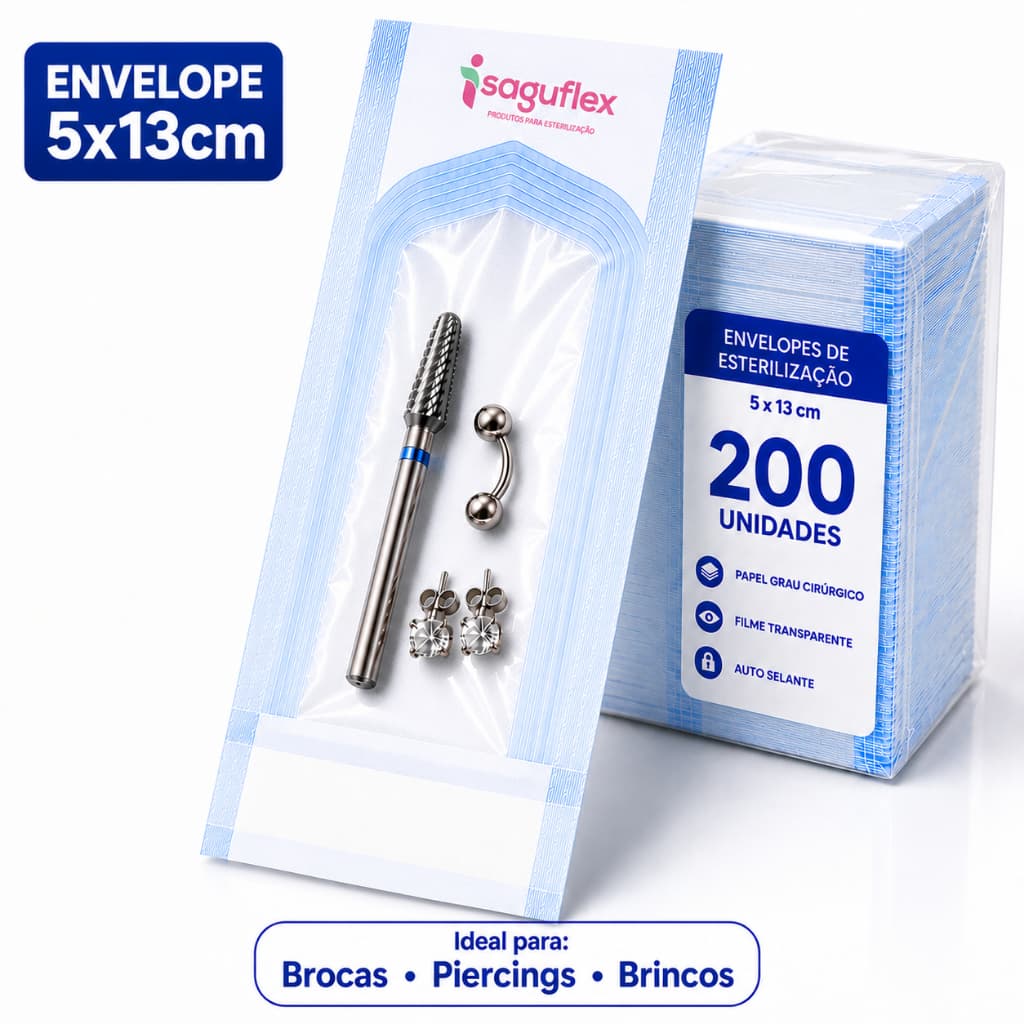 Envelope Grau Cirúrgico Para Autoclave 5x13cm Kit Com 200 Un Esterilização Profissional Piercing Tattoo