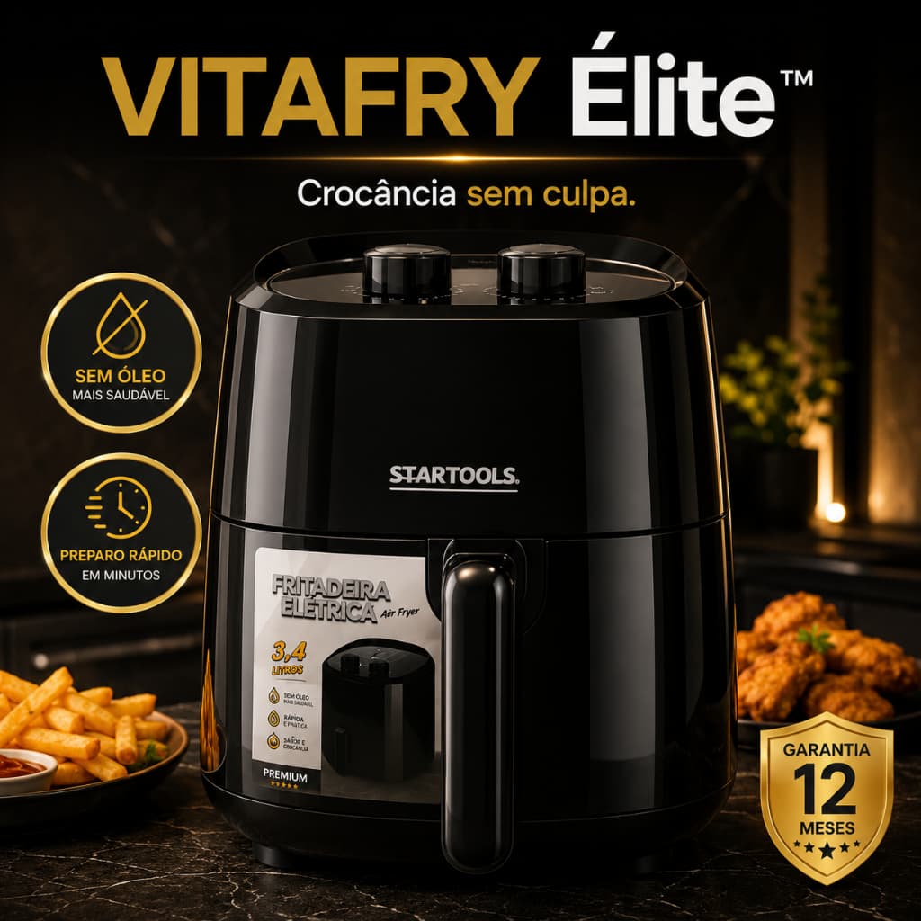 Air Fryer 3,4L Startools 1200W Fritadeira Elétrica Sem Óleo 220V Preta Crocante e Saudável