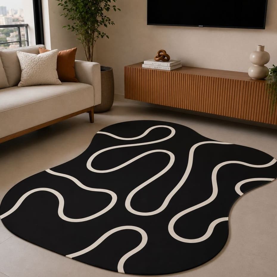 Tapete Orgânico Decorativo 117x67cm Antiderrapante para Sala e Quarto 013