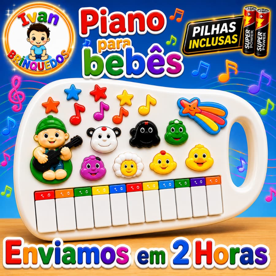 Piano Teclado Animal Brinquedo Musical Para Bebês Infantil Som e Luz Educativo Interativo Primeira Infância Menino