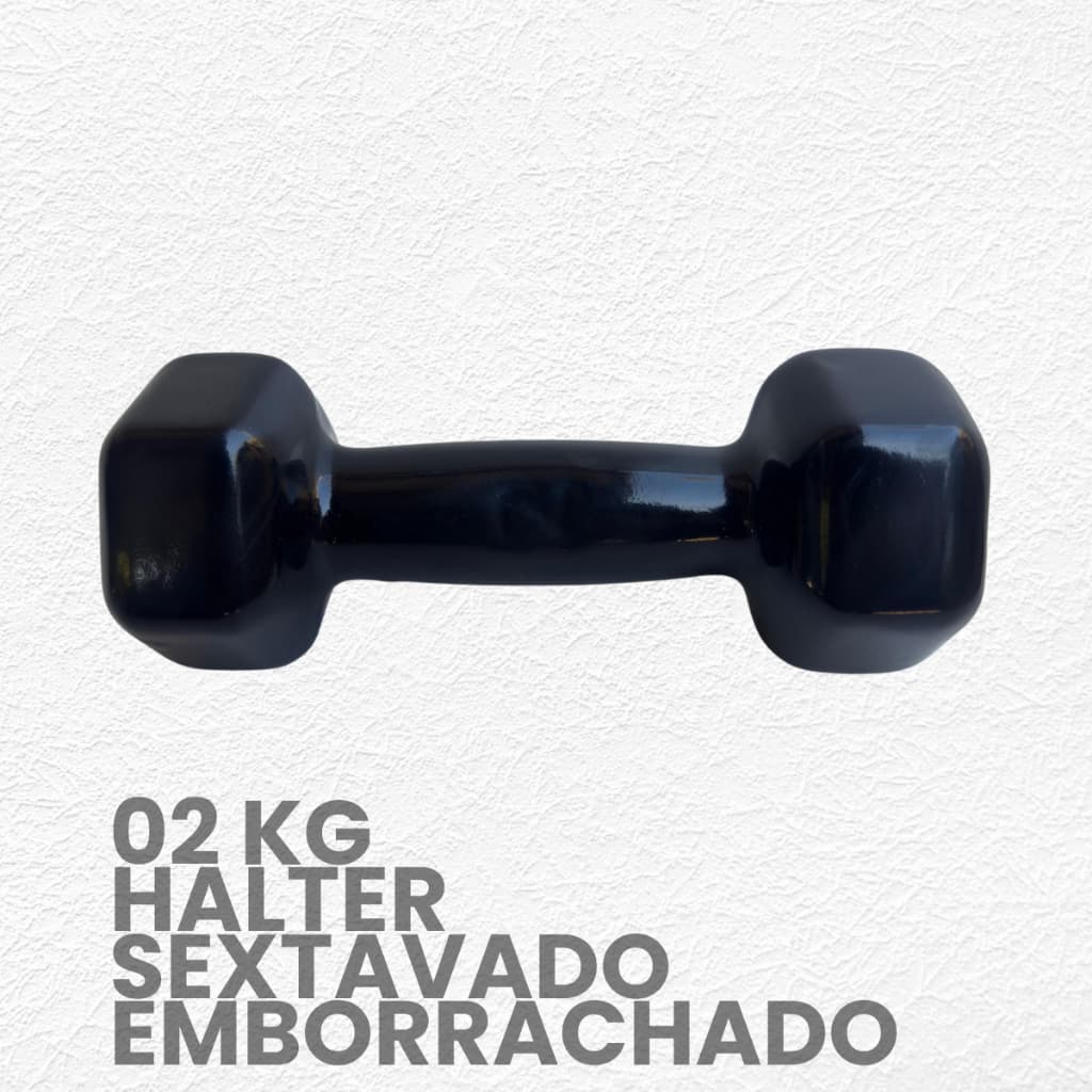 Halter Sextavado 2kg Emborrachado- peso de academia 2kg- 1 unid