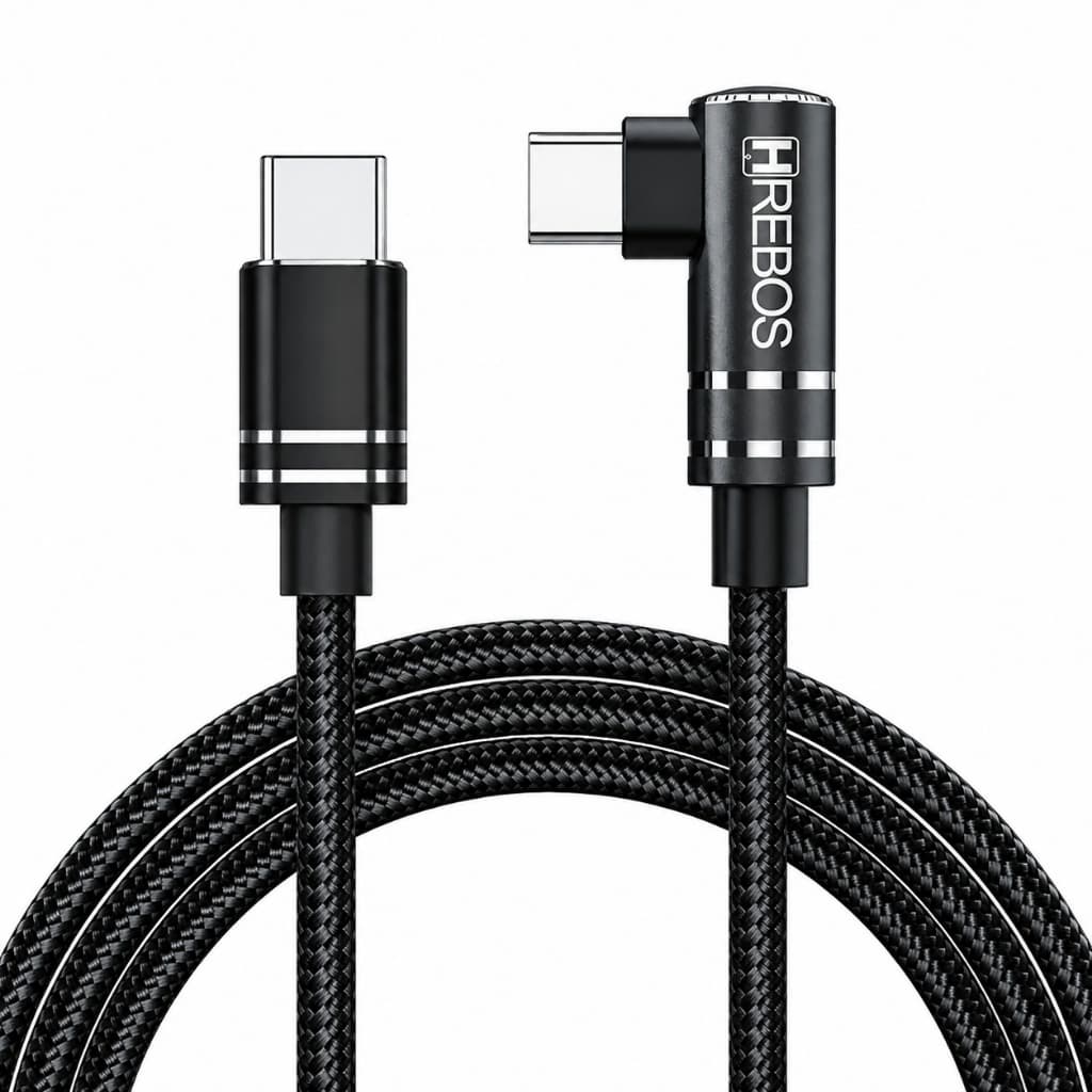 Cabo Gamer Carregador Rápido Tipo C USB- C Em L 90 Graus 60W Turbo 3.0A 1m Trançado Celular Hrebos