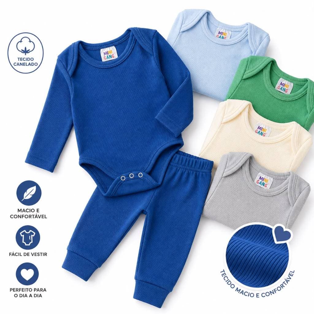 Kit 6 Peças Body Canelado Manga Longa Menina e Menino Roupa para bebê Conjunto de Bebê. Calça e Body
