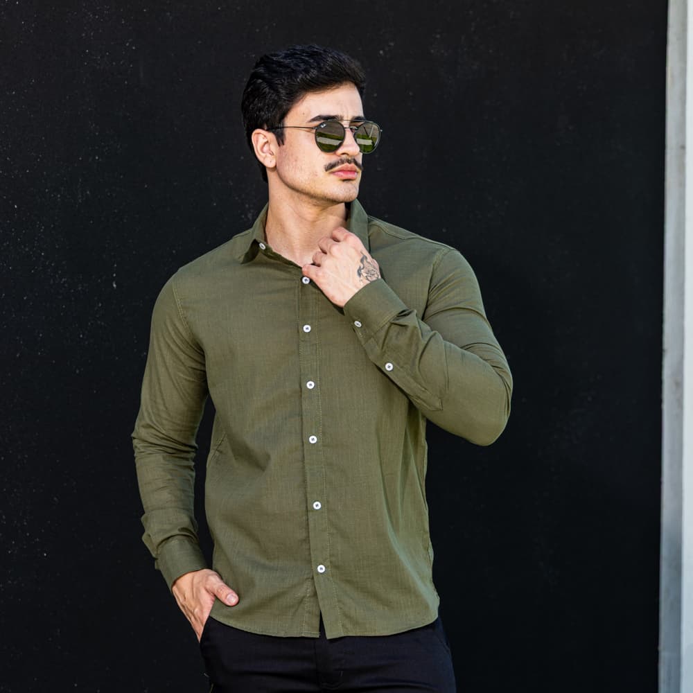 Camisa Masculina Linho Premium Social Manga Longa Casual Slim Fit