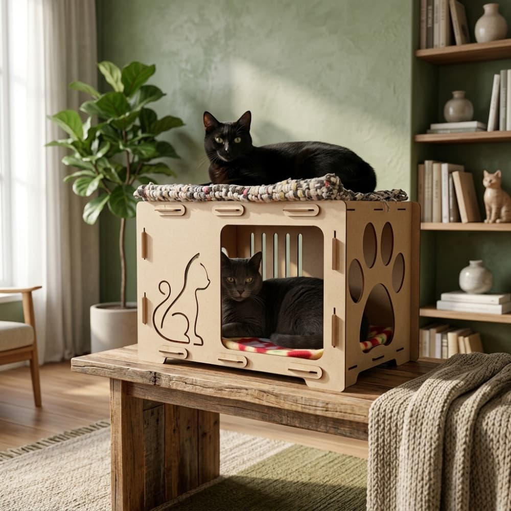 Casinha de Gato MDF Multiuso Móvel Pet Decorativo Toca Gatil Suporte Casa e Gato
