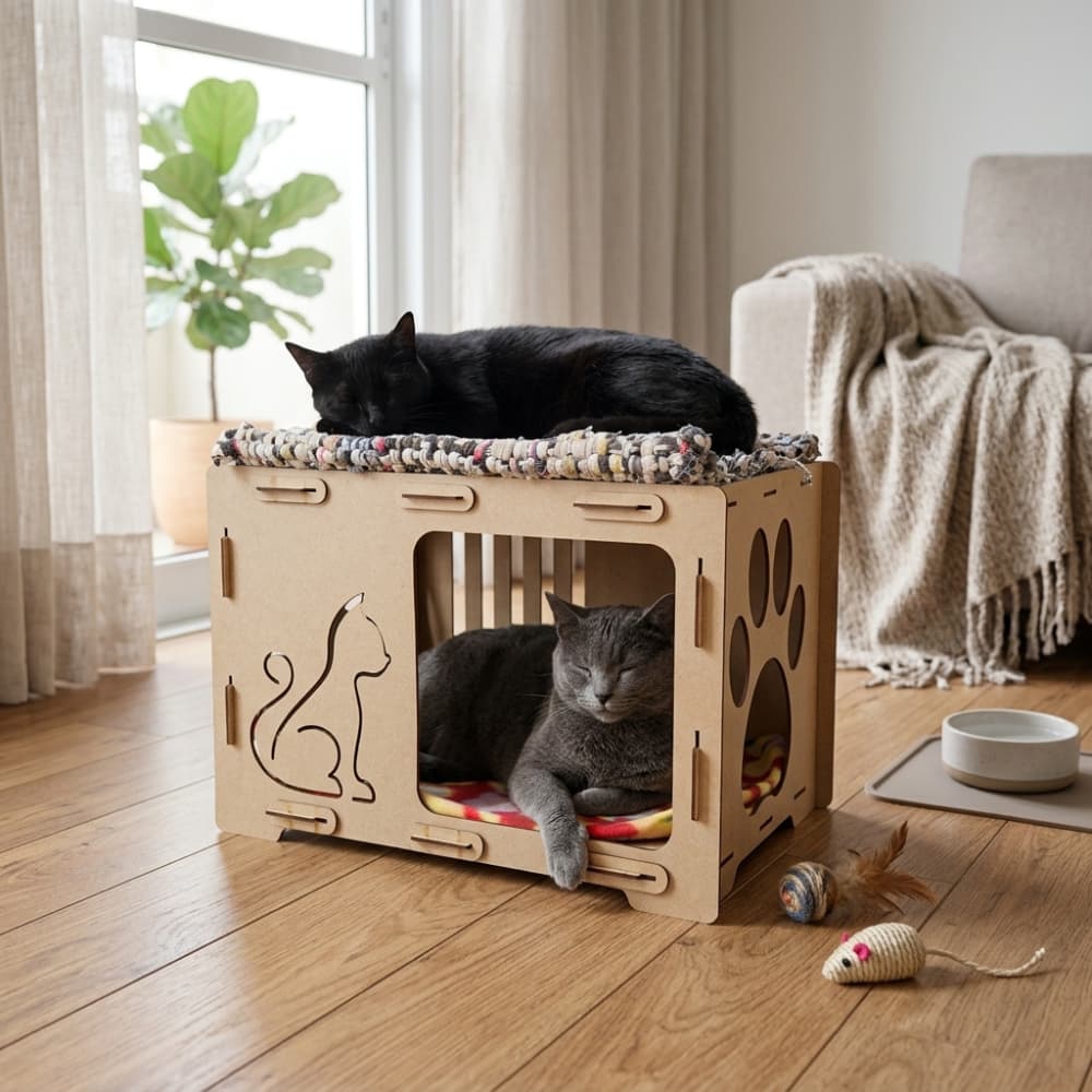 Casa para Gato MDF Casinha Toca Gatil Decorativa Fácil Montar Recorte a Laser Presente Pet