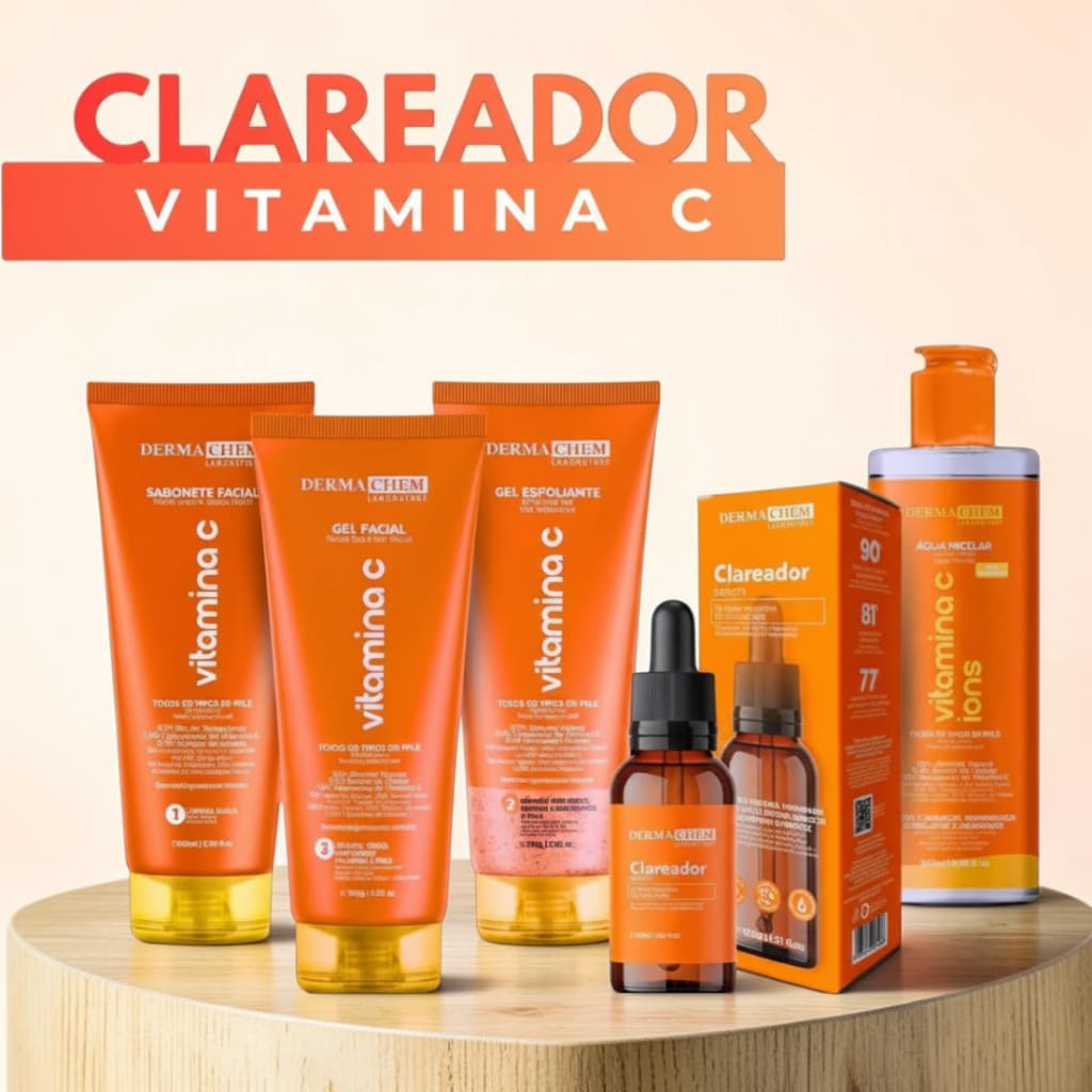 Kit Skincare Dermachem Vitamina C – Clareador Facial com 5 Itens Anti‑Idade e Anti‑Manchas