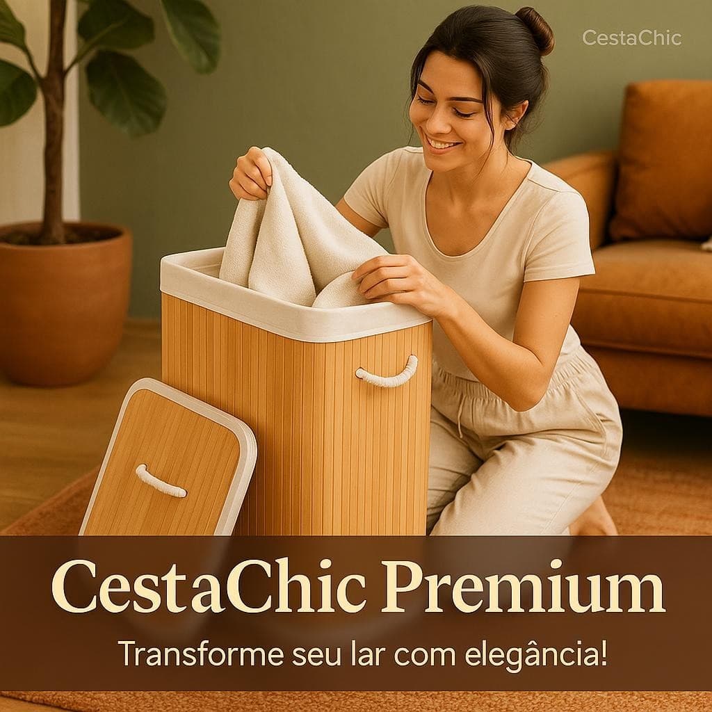 Cesto Organizador Bambu 70 Litros para Lavanderia, banheiro, quarto