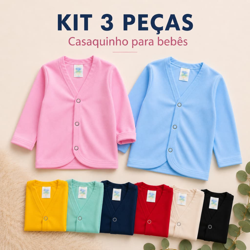 KIT 3 Peças Casaquinho Bebê Menino Menina | Casaco Infantil Inverno 100% Algodão Enxoval Maternidade