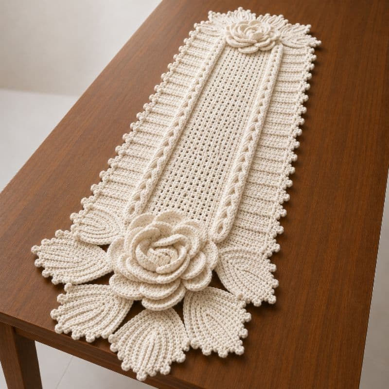 Trilho caminho de mesa  mega rosa para sala ou cozinha e aparador em crochê artesanal barbante fio 6