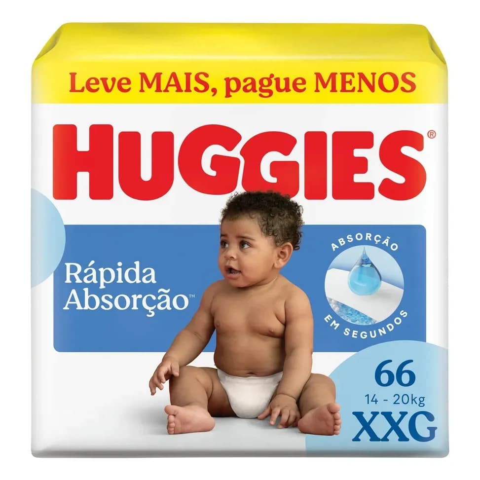 Fralda Huggies Rápida Absorção XXG 66 Unidades