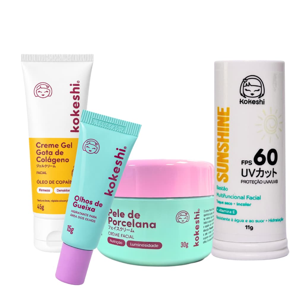 Kit Bastão Facial FPS60 Renovadores Gota de Colágeno Kokeshi