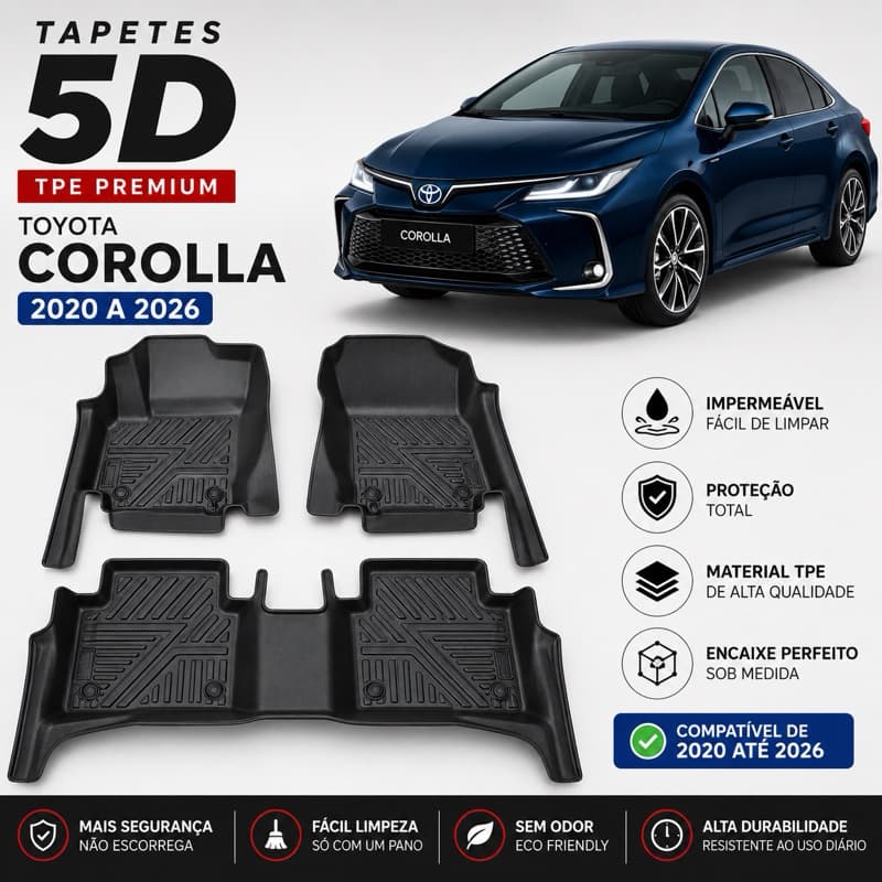 Tapete Bandeja Automotivo TPE 5D Sob Medida COROLLA 2020 - 2025 – Resistente, Lavável e Antiderrapante