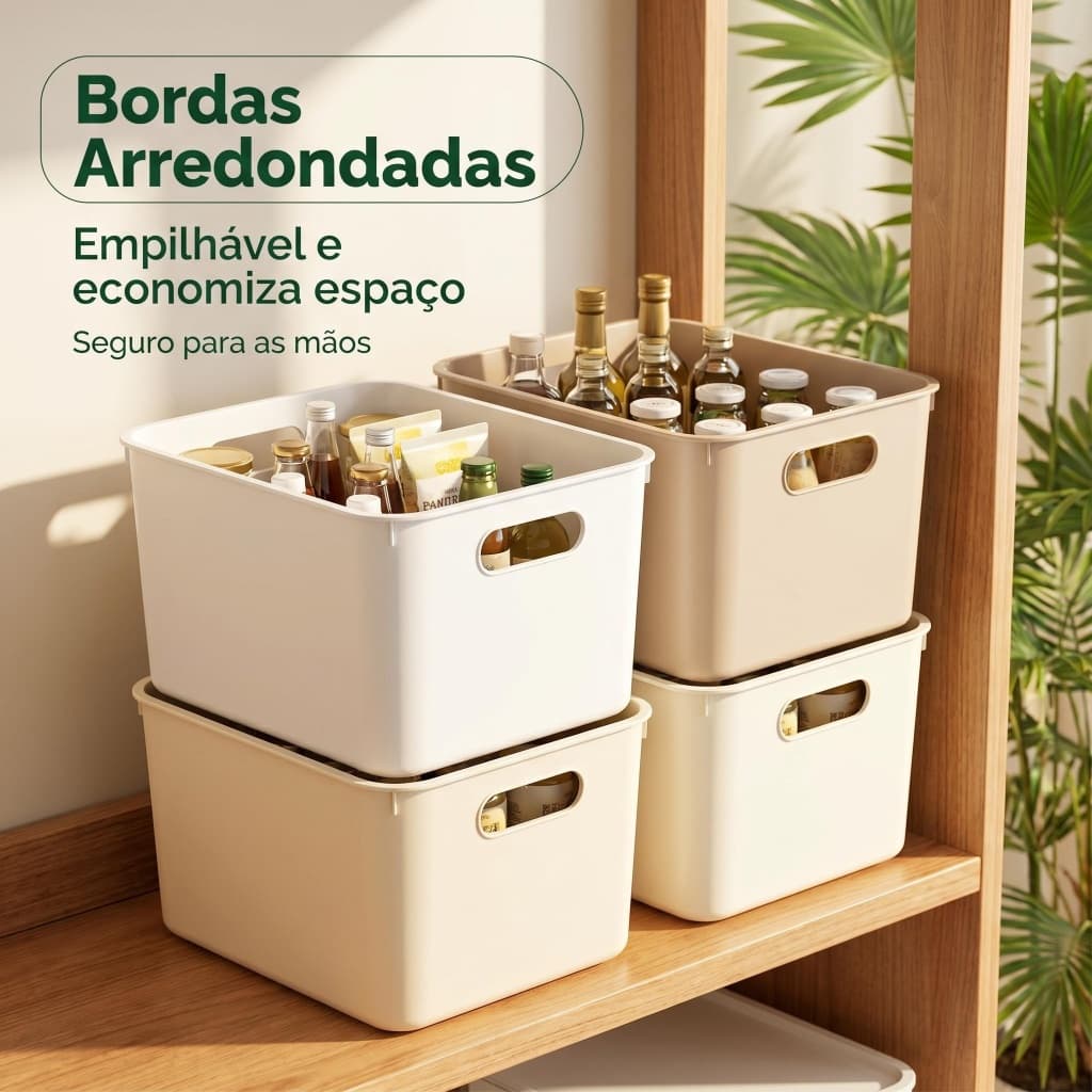 Caixa Organizadora Plástica Multiuso Empilhável Para Cozinha e Armário