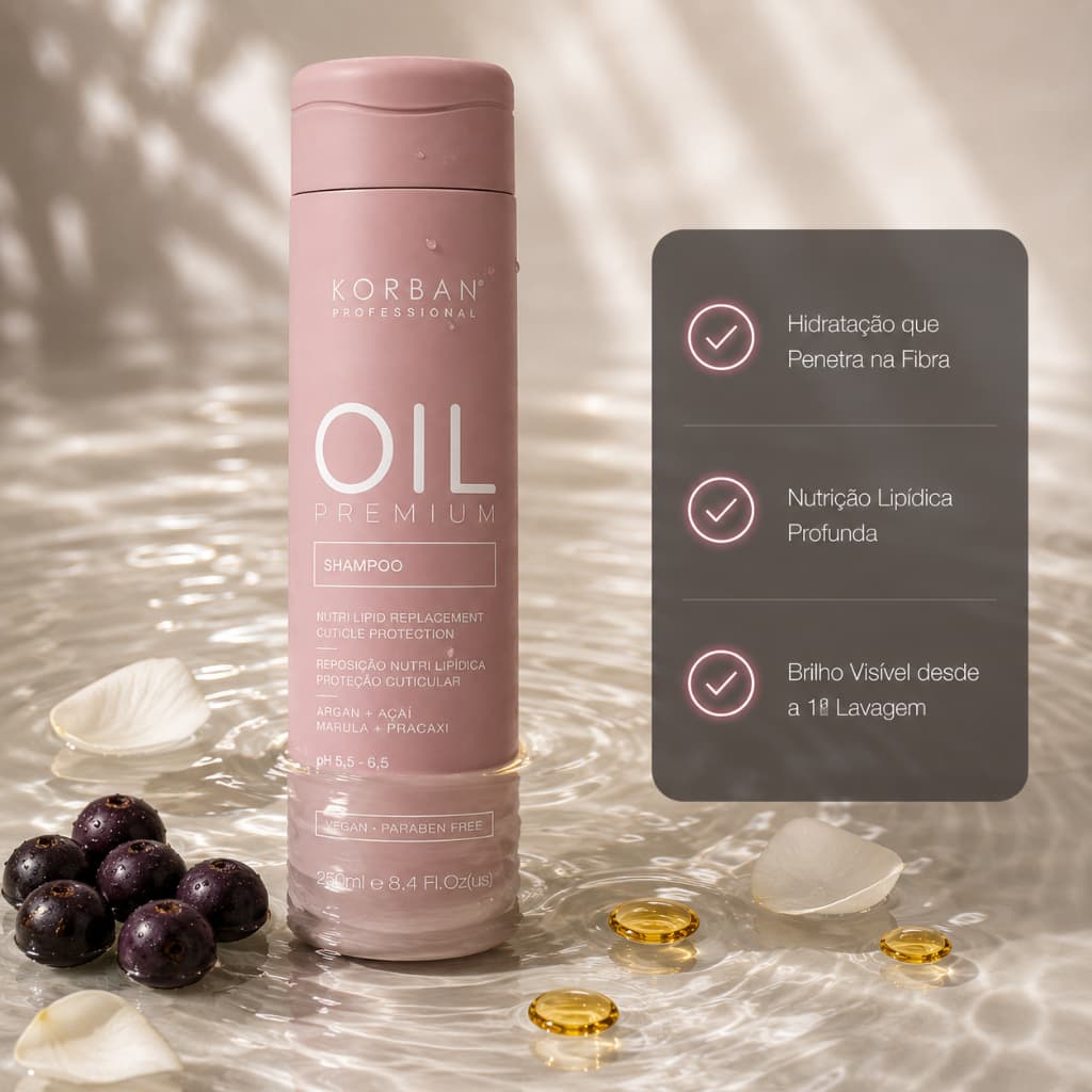 Shampoo Hidratante Argan Açaí Marula 250ml Brilho Intenso Nutrição Lipídica Vegano Korban