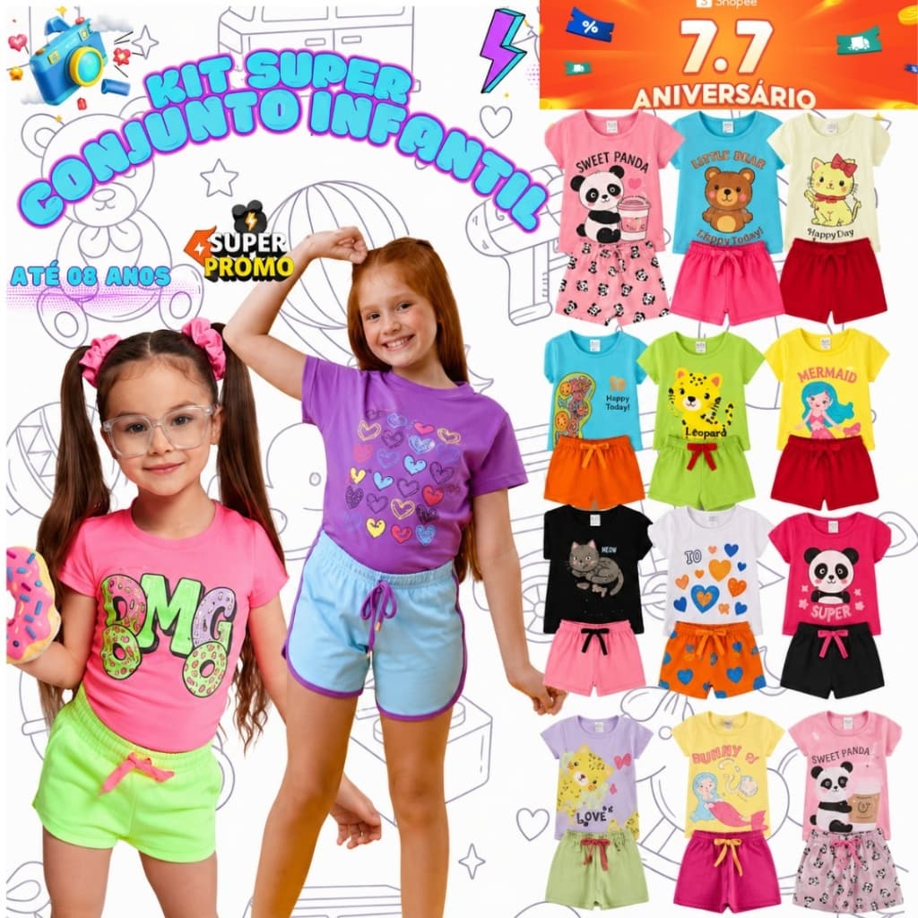 Kit 10,14 e 20 peças Conjunto Infantil Menina Verão Look Blogueira Bebê Estilosa Algodão Roupinha