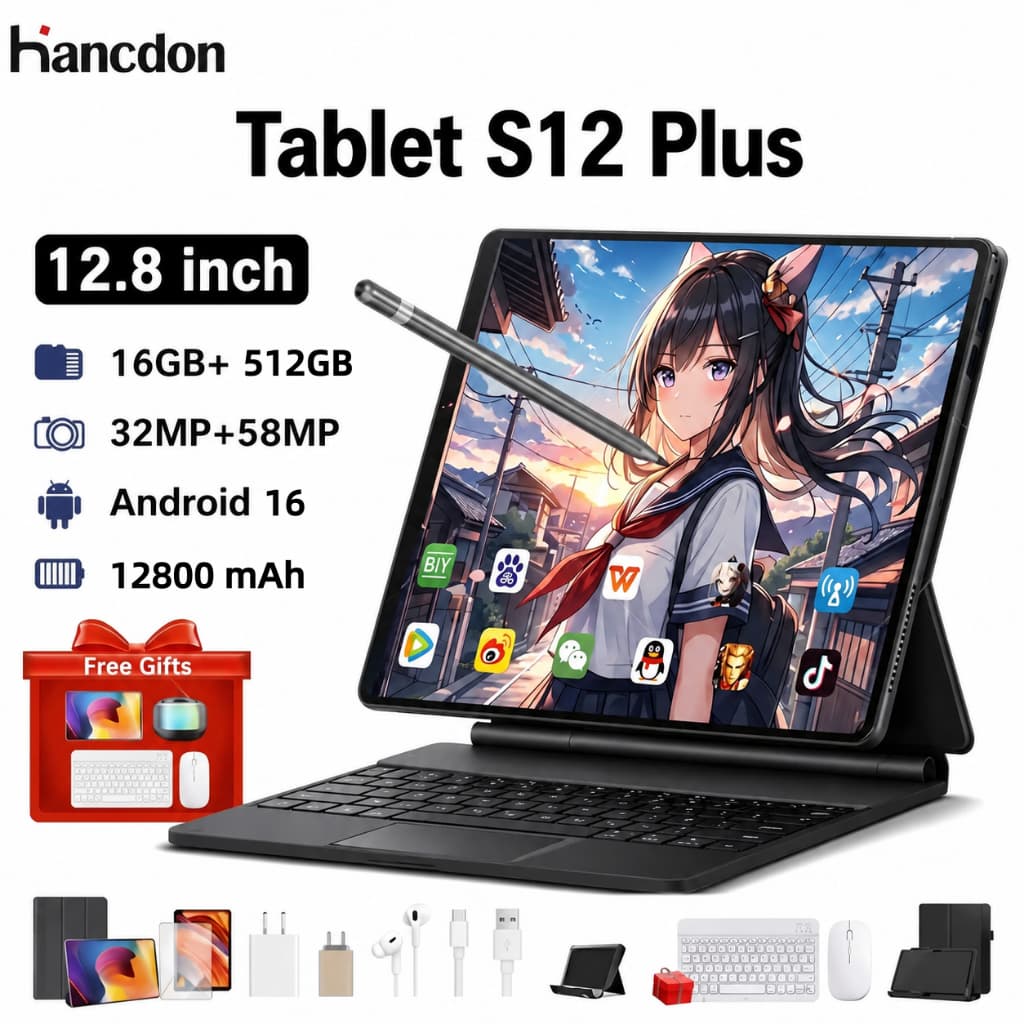 Tablet S12 Plus 12.8" Full HD | 16GB RAM + 512GB ROM | Android 15| MTK6799 10 Core | 24MP+48MP Câmeras |10000mAh Bateria