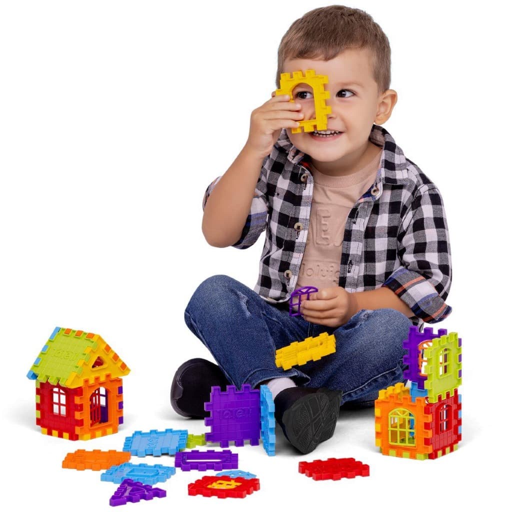 Brinquedo educativo de montar casinha colorida de encaixe para crianças bebê de brinquedo de plástico com 28 peças casa