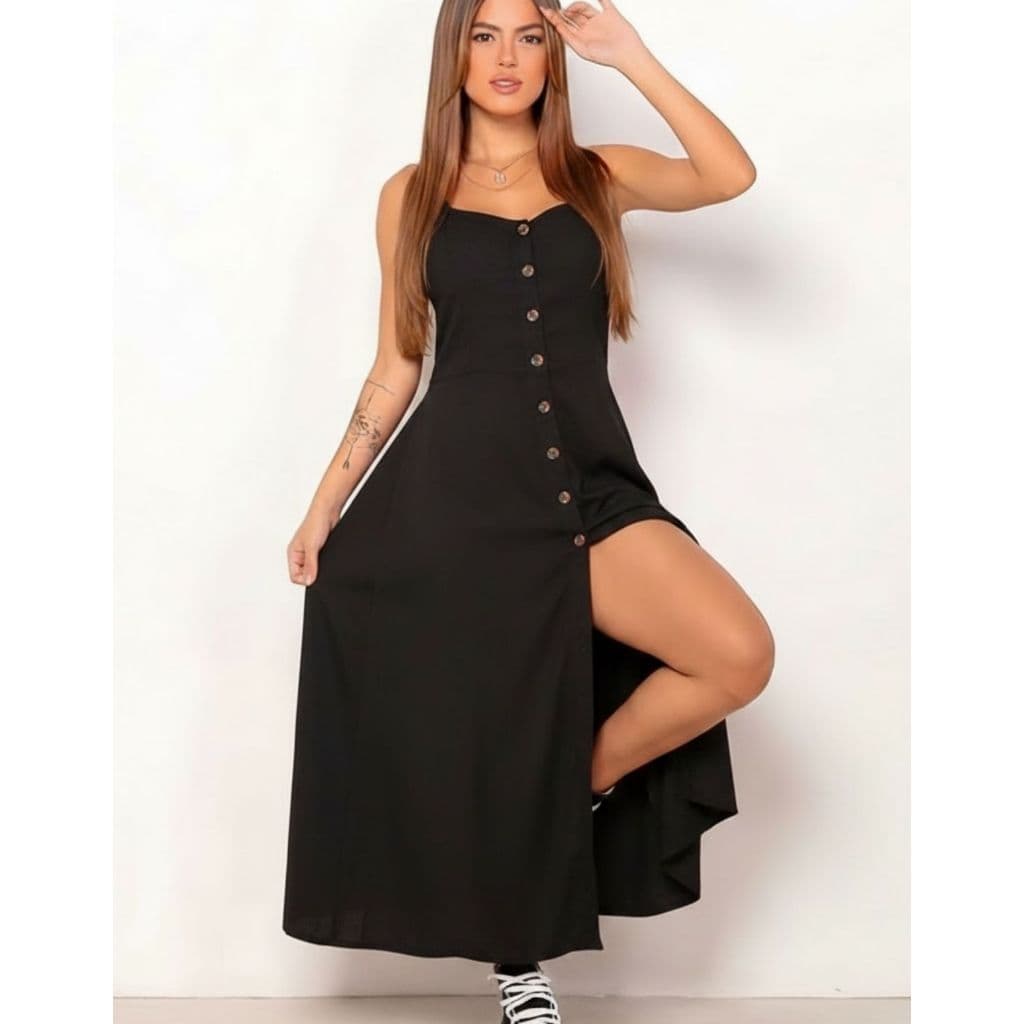 Vestido Longo Soltinho Feminino Viscose Poa Bolinha Lastex Verão
