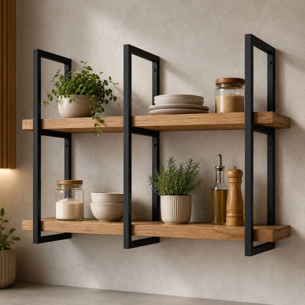 Kit Suporte Prateleira 60cm Estilo Industrial Prateleira 3 Unidades Parede Ou Teto Preto Aço
