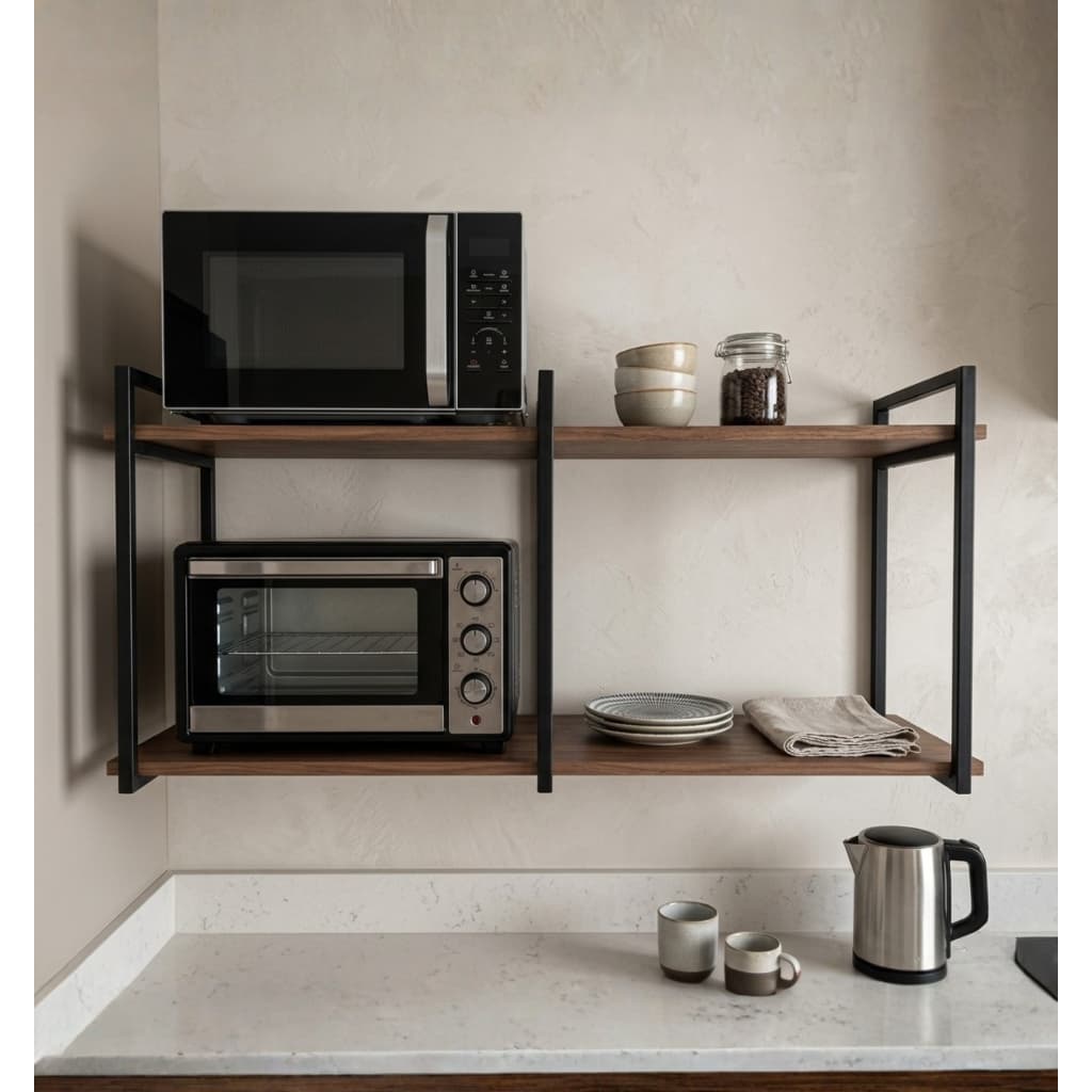 Prateleira Industrial Dupla 150x40cm Suporte Metal de Parede para Decoração e Eletrodomésticos