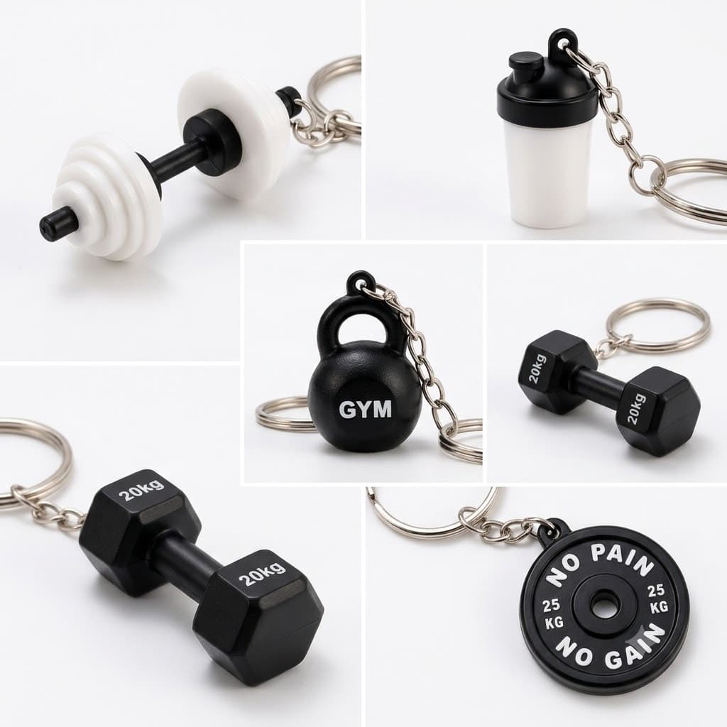 Kit 5 Chaveiros Fitness Academia – Mini Halter e Equipamentos Gym | Presente Criativo