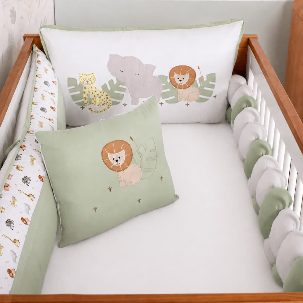 Kit Berço Americano Safari Trança 9 Peças Verde Algodão Enxoval Bebe Completo Brubrelel