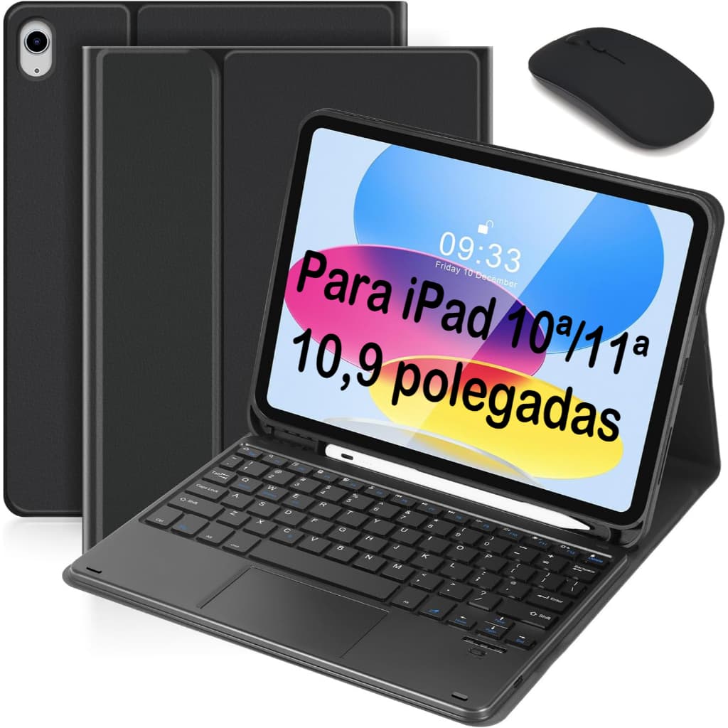 Kit Capa Antiqueda + Teclado Bluetooth ABNT2  com "Ç" + Mouse para iPad 11 A16 / 10ª Geração 10,9 A3354 A3355 A3356