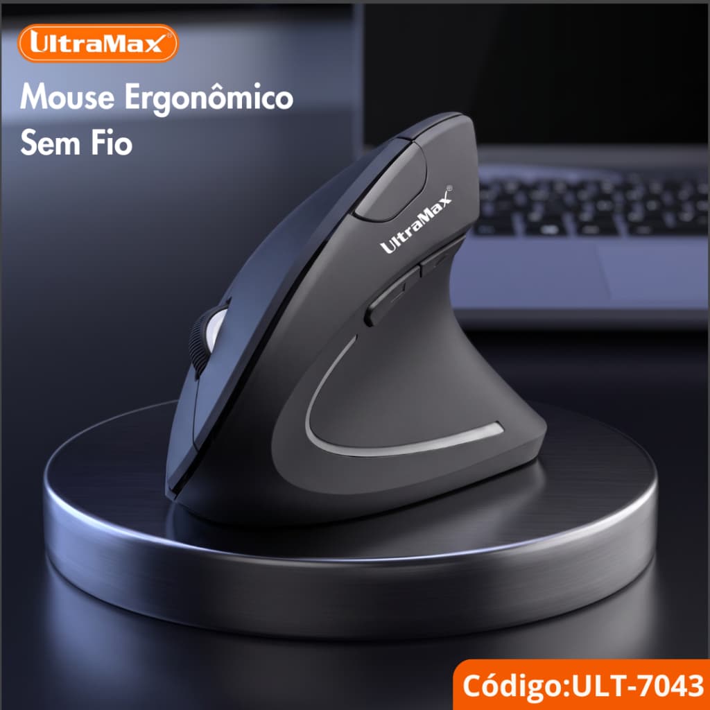 Mouse Vertical Sem Fio Ergonômico UltraMax ULT-7043 USB 1600 DPI