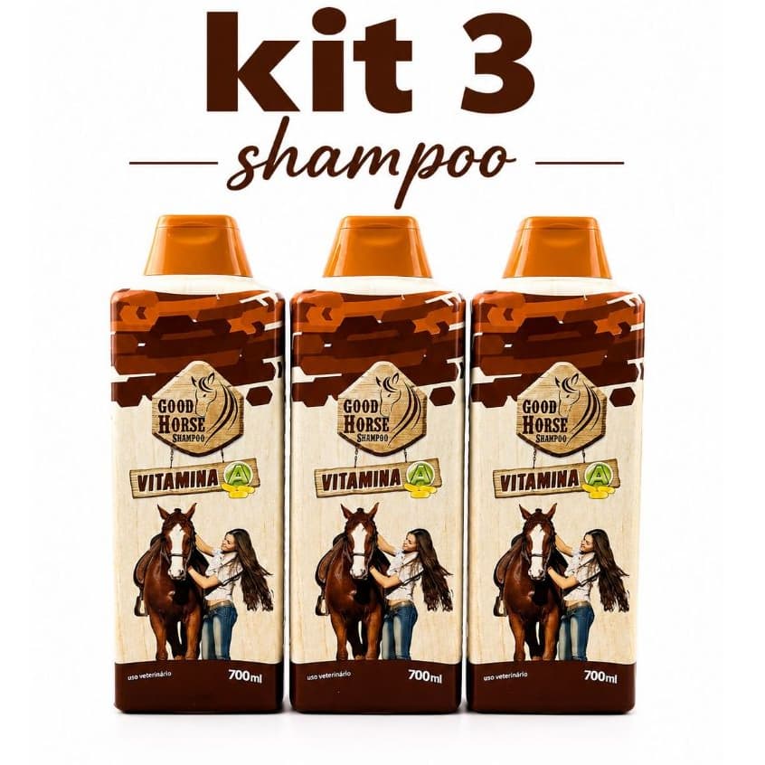 Kit 3 Shampoo Good Horse Vitamina A 700ml Original Para Cavalos Higiene Brilho Pelagem Premium