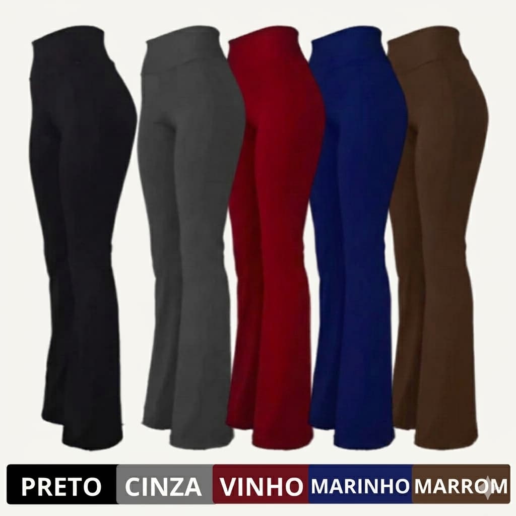 Calça FLARE Leg Feminina Boca Sino Bailarina Legging Cintura Média Suplex, Academia. Fitness, Casual