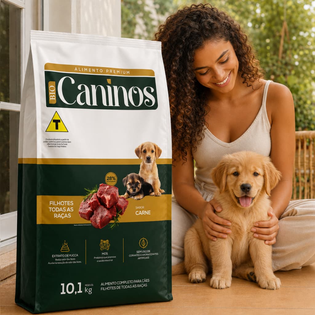Ração Para Cachorro Filhote 10kg Caninos Todas Raças Sabor Carne Nivel Proteína 28%