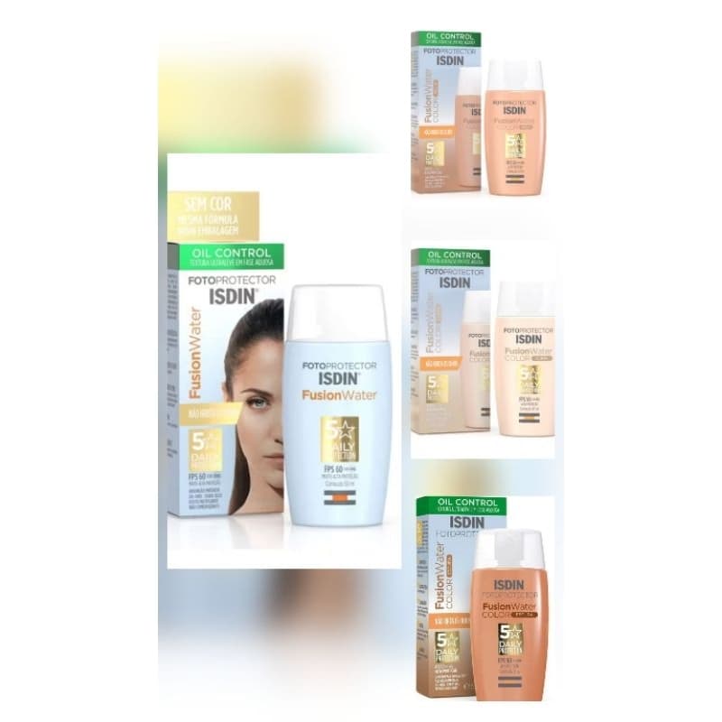 50ml Protetor Solar Facial Isdin Fotoprotector Fusion Water 5 Stars Escolha a Cor FPS60/FPS50 Proteção Diária 2027